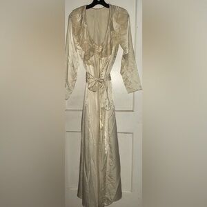 Fernando Sánchez Cream Satin Nightgown, matching Tie Belt Robe and Long Sleeves.